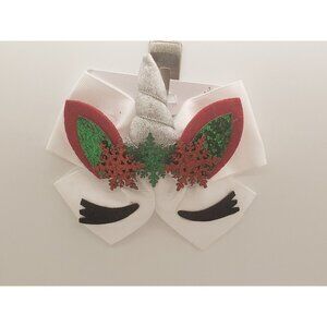 Claires Christmas Unicorn Hair Bow Glitter